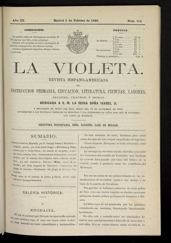 Miniatura de La Violeta: revista hispano-americana del 5 de febrero de 1865, nº 114