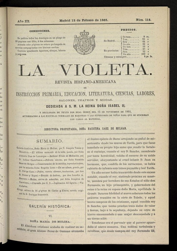 Miniatura de La Violeta: revista hispano-americana del 12 de febrero de 1865, nº 115