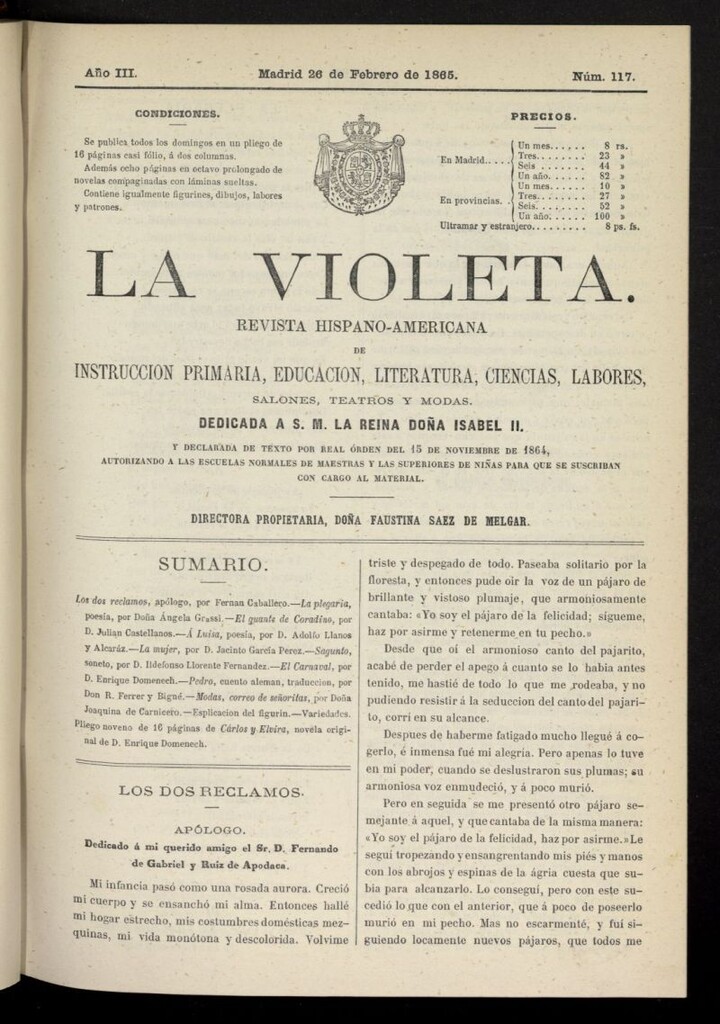 Miniatura de La Violeta: revista hispano-americana del 26 de febrero de 1865, nº 117