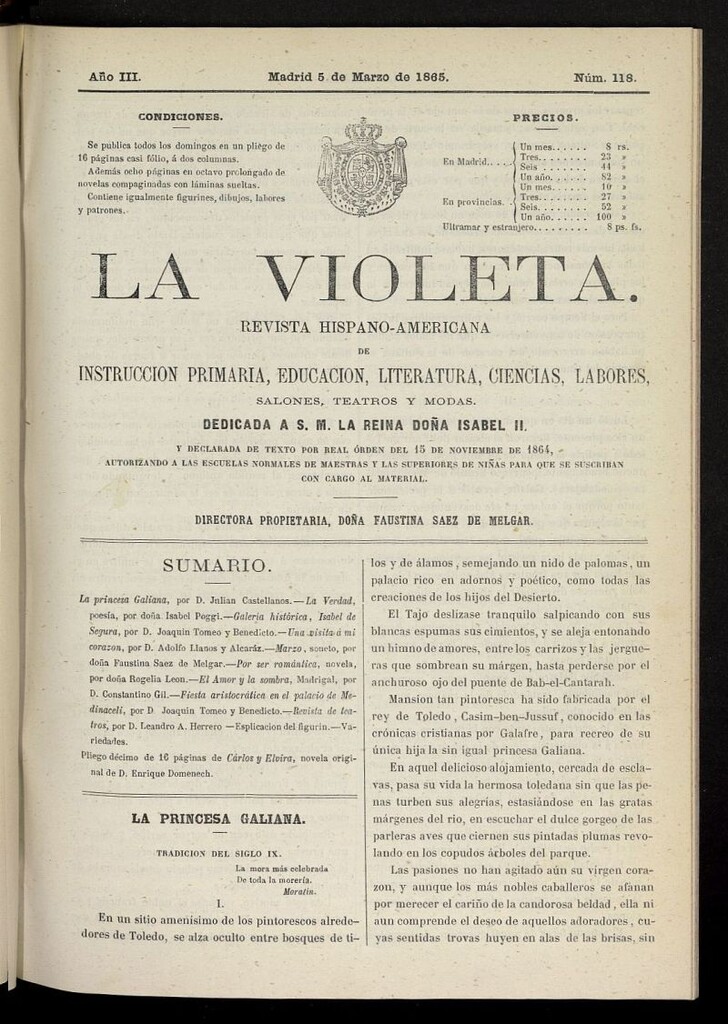 Miniatura de La Violeta: revista hispano-americana del 5 de marzo de 1865, nº 118