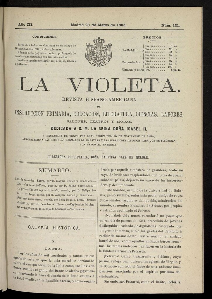 Miniatura de La Violeta: revista hispano-americana del 26 de marzo de 1865, nº 121