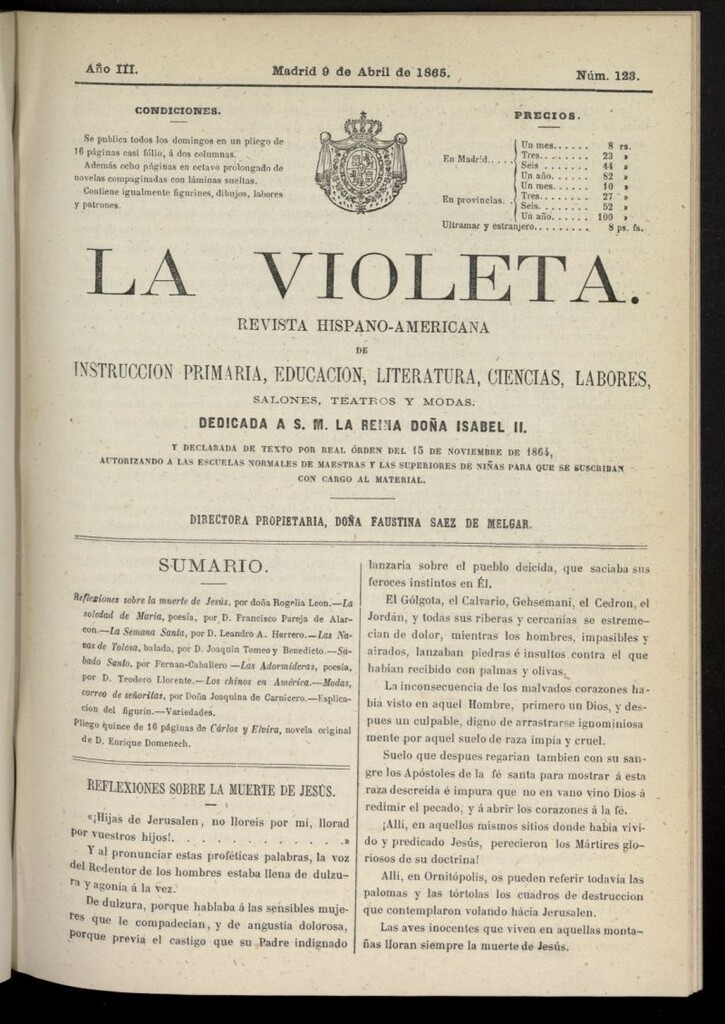Miniatura de La Violeta: revista hispano-americana del 9 de abril de 1865, nº 123