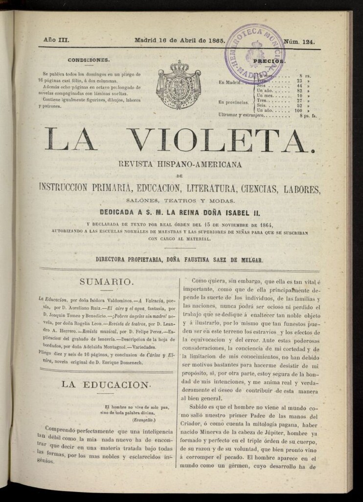 Miniatura de La Violeta: revista hispano-americana del 16 de abril de 1865, nº 124