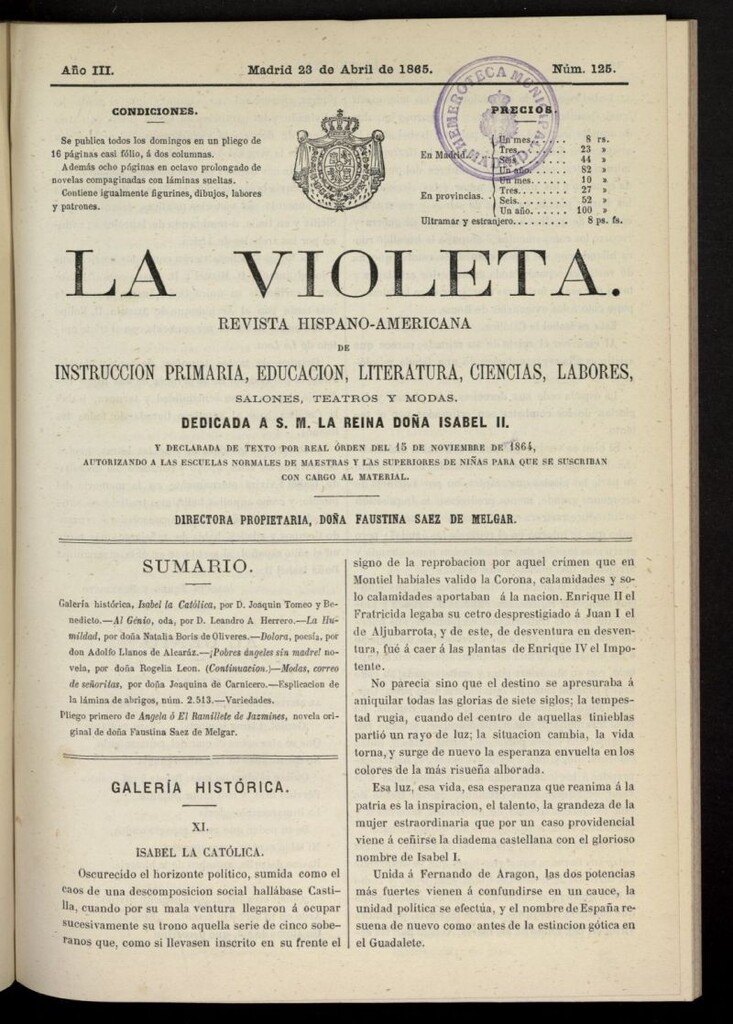Miniatura de La Violeta: revista hispano-americana del 23 de abril de 1865, nº 125