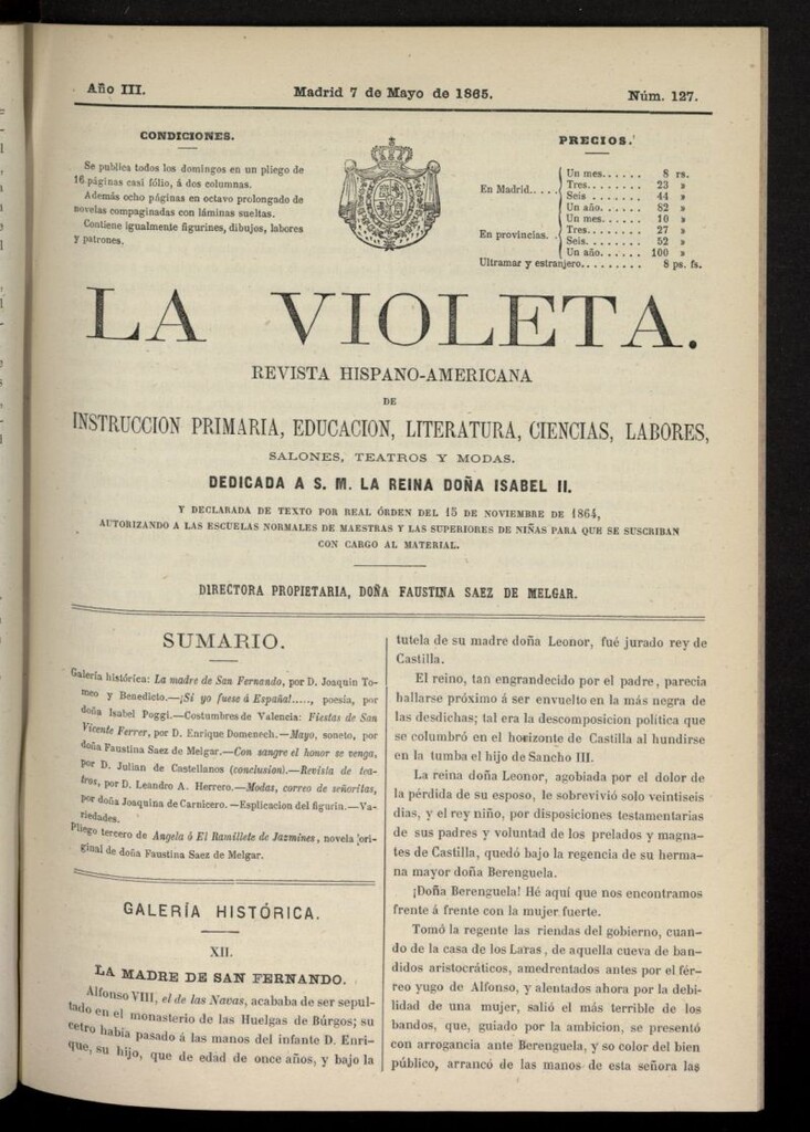 Miniatura de La Violeta: revista hispano-americana del 7 de mayo de 1865, nº 127