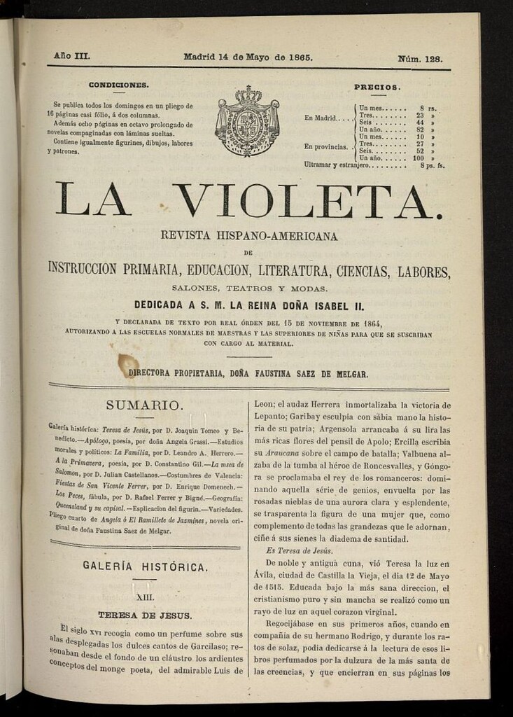 Miniatura de La Violeta: revista hispano-americana del 14 de mayo de 1865, nº 128
