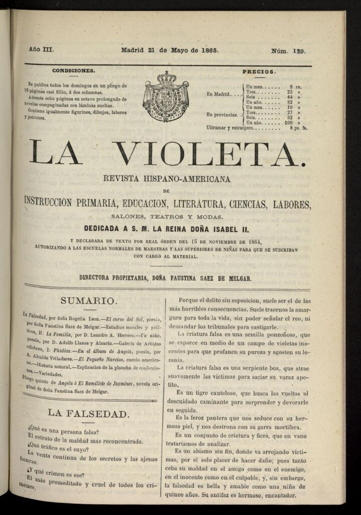 Miniatura de La Violeta: revista hispano-americana del 21 de mayo de 1865, nº 129