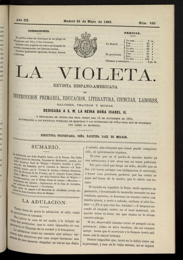 Miniatura de La Violeta: revista hispano-americana del 28 de mayo de 1865, nº 130