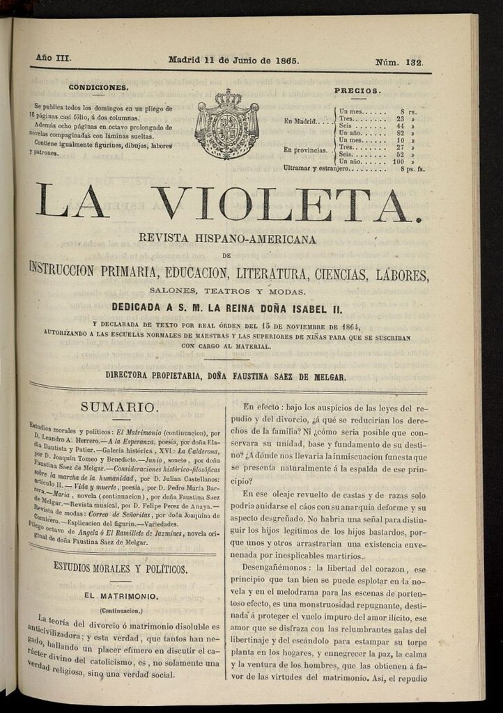 Miniatura de La Violeta: revista hispano-americana del 11 de junio de 1865, nº 132