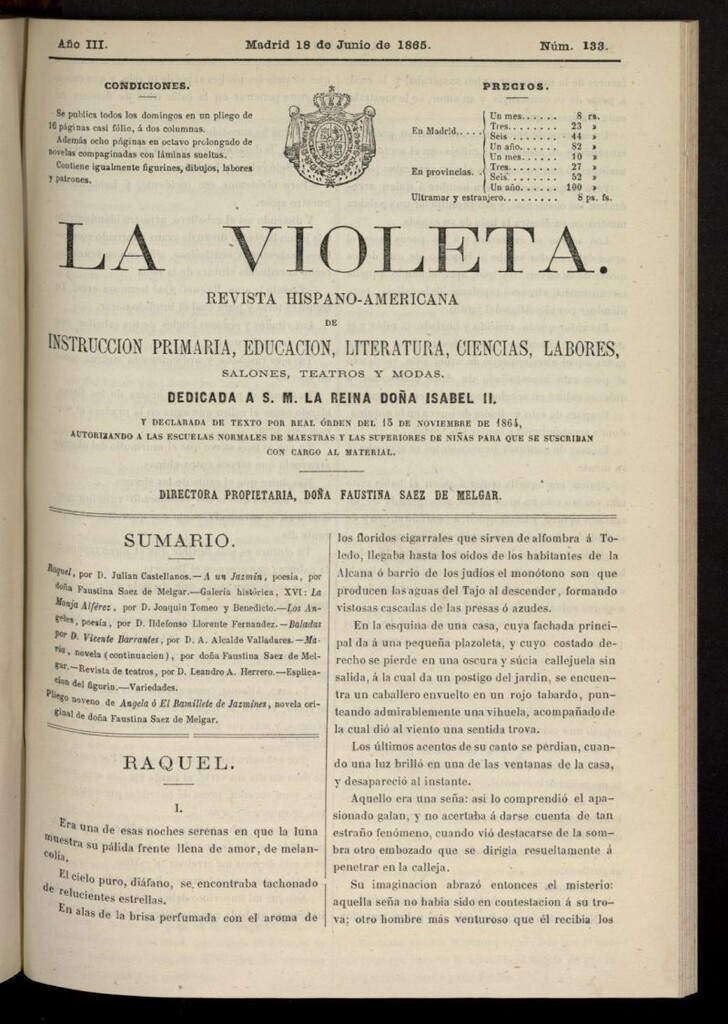 Miniatura de La Violeta: revista hispano-americana del 18 de junio de 1865, nº 133