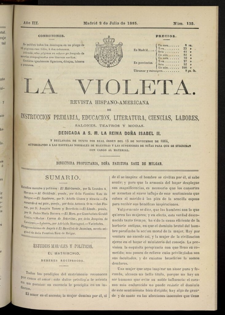 Miniatura de La Violeta: revista hispano-americana del 2 de julio de 1865, nº 135