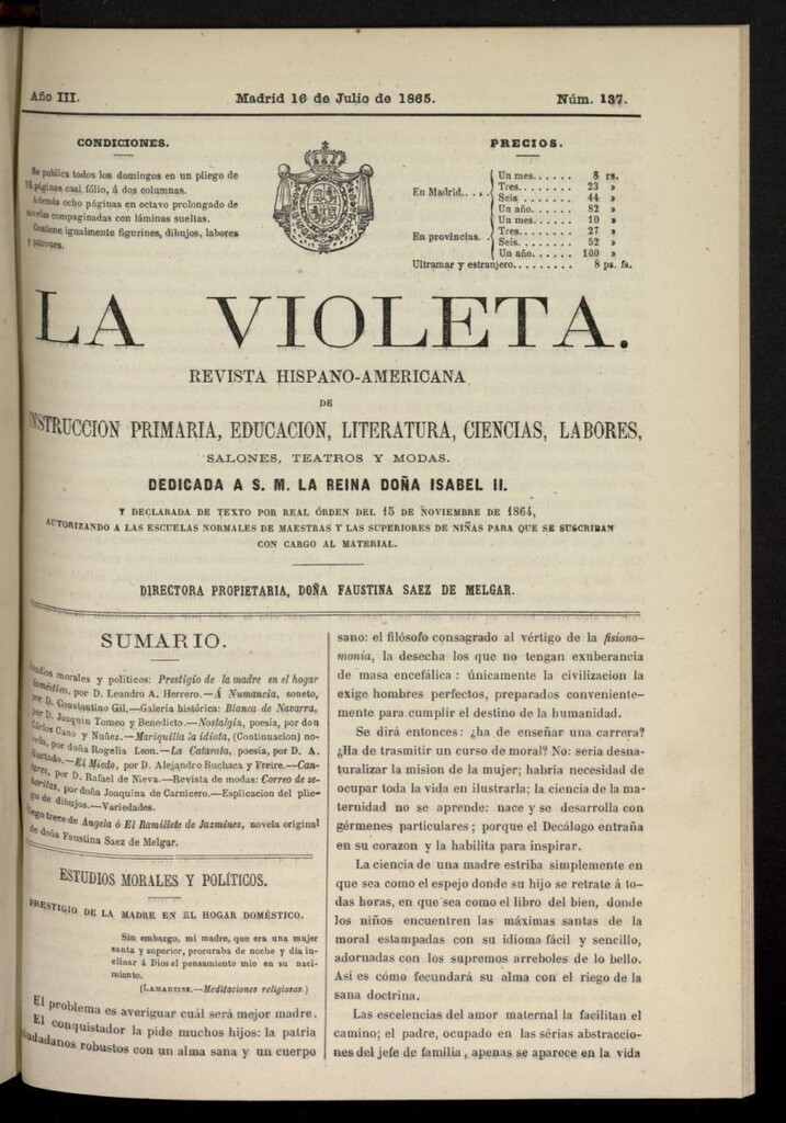 Miniatura de La Violeta: revista hispano-americana del 16 de julio de 1865, nº 137