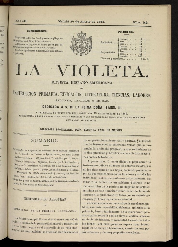 Miniatura de La Violeta: revista hispano-americana del 20 de agosto de 1865, nº 142