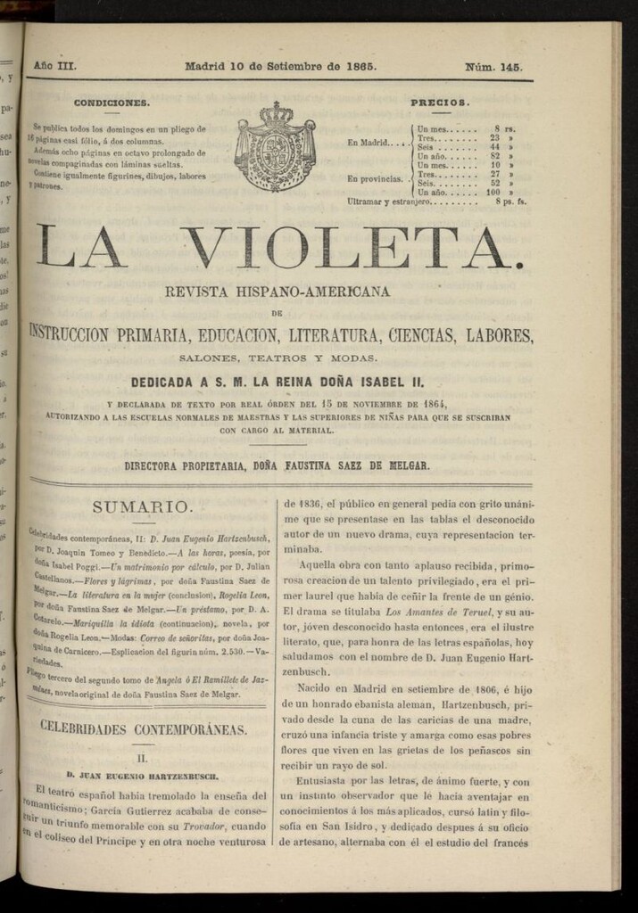 Miniatura de La Violeta: revista hispano-americana del 10 de septiembre de 1865, nº 145