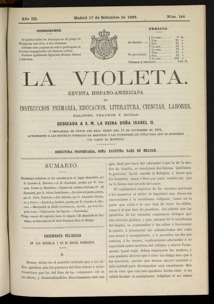 Miniatura de La Violeta: revista hispano-americana del 17 de septiembre de 1865, nº 146