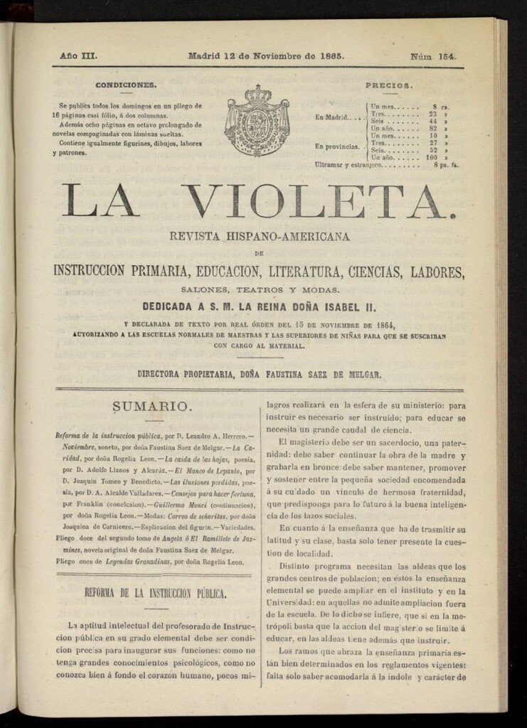 Miniatura de La Violeta: revista hispano-americana del 12 de noviembre de 1865, nº 154