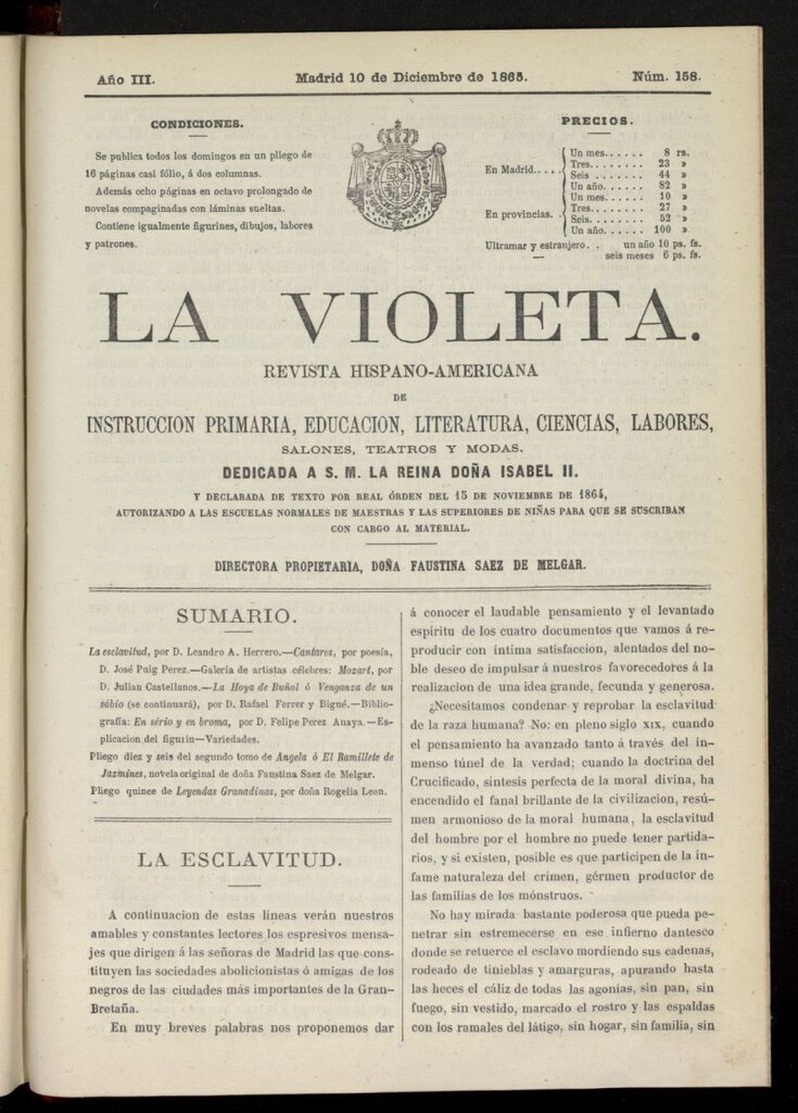 Miniatura de La Violeta: revista hispano-americana del 10 de diciembre de 1865, nº 158