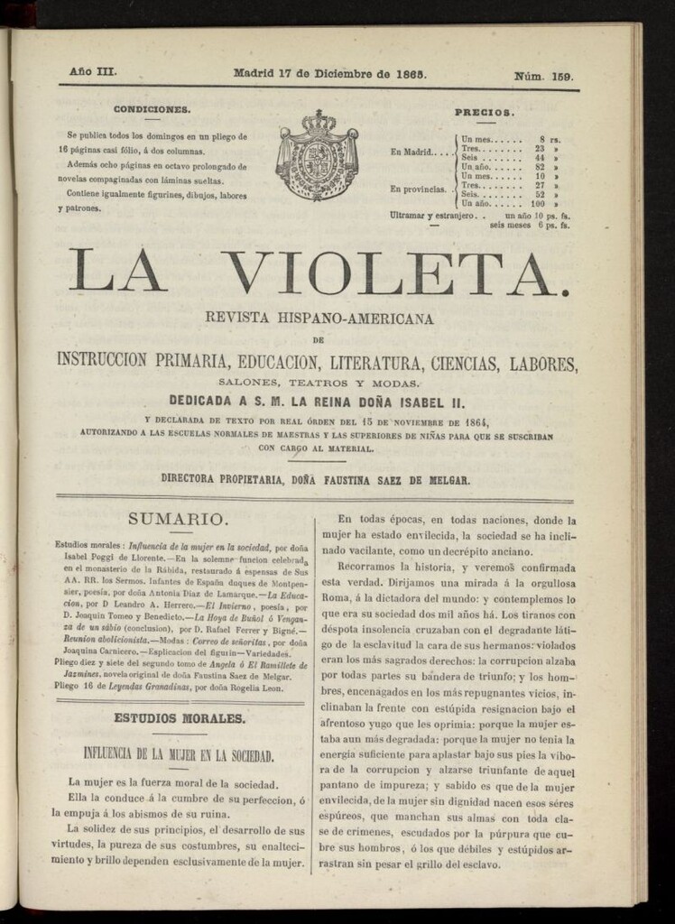 Miniatura de La Violeta: revista hispano-americana del 17 de diciembre de 1865, nº 159