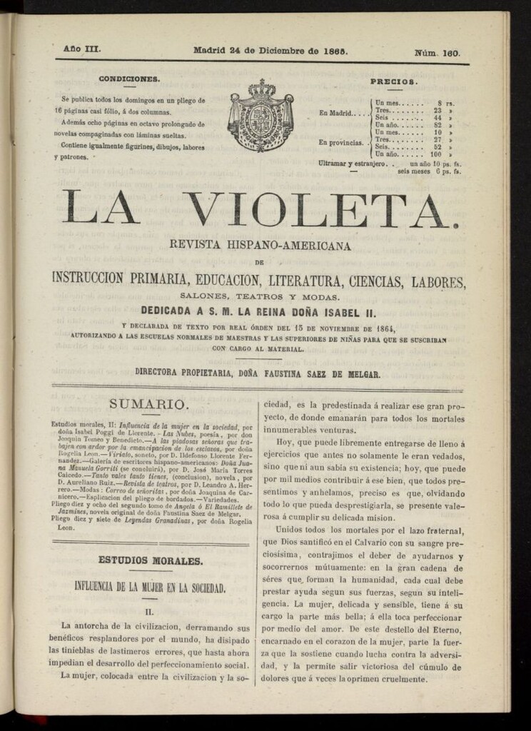 Miniatura de La Violeta: revista hispano-americana del 24 de diciembre de 1865, nº 160