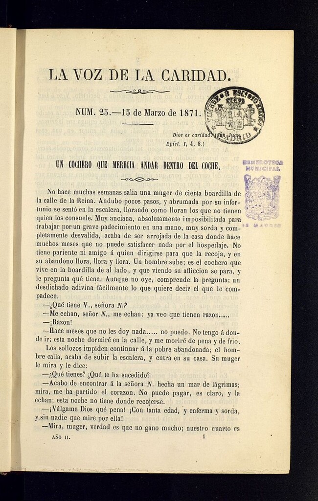 Miniatura de La Voz de la Caridad del 15 de marzo de 1871