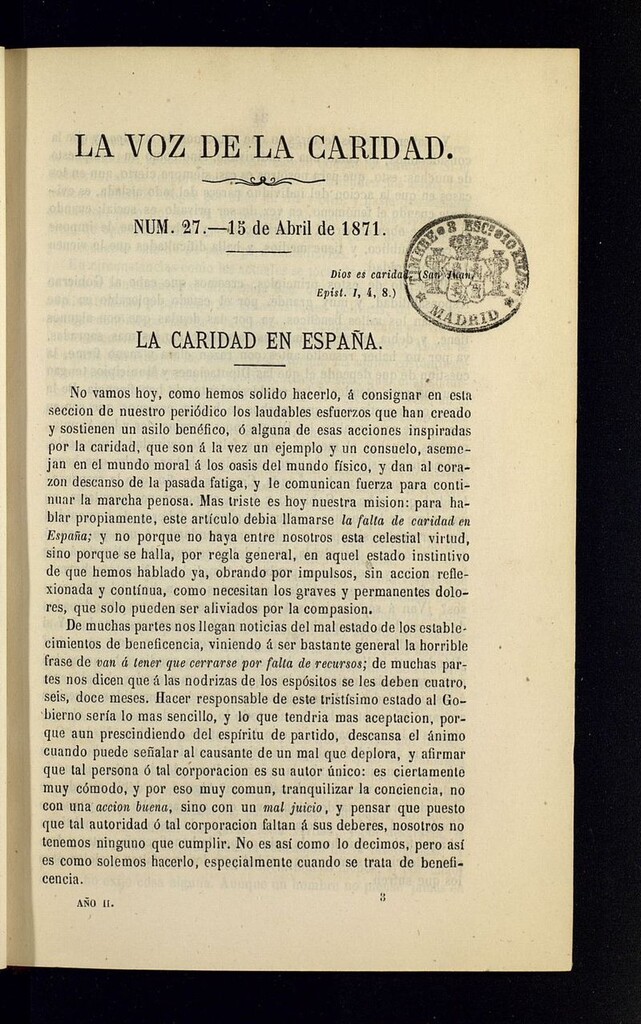 Miniatura de La Voz de la Caridad del 15 de abril de 1871