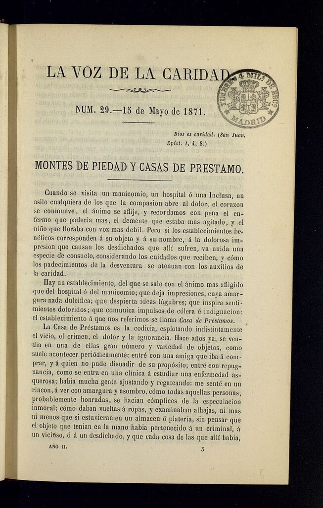 Miniatura de La Voz de la Caridad del 15 de mayo de 1871