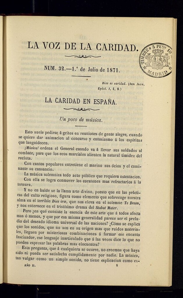 Miniatura de La Voz de la Caridad del 1 de julio de 1871