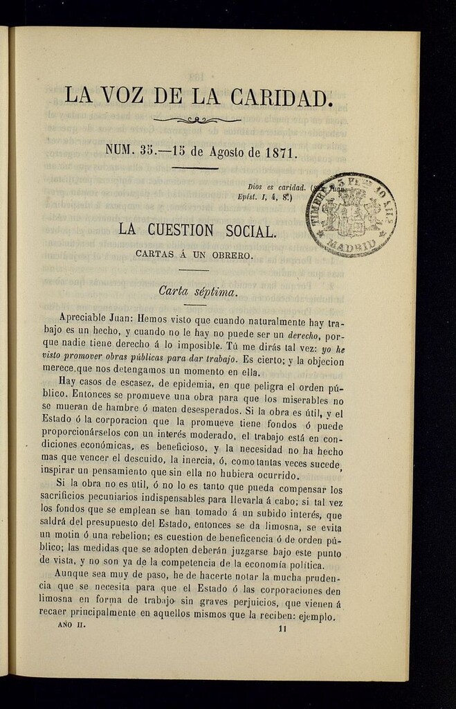 Miniatura de La Voz de la Caridad del 15 de agosto de 1871