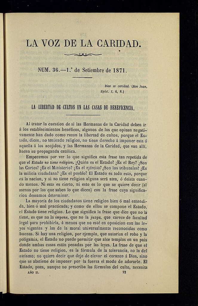 Miniatura de La Voz de la Caridad del 1 de septiembre de 1871
