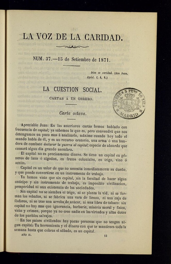 Miniatura de La Voz de la Caridad del 15 de septiembre de 1871