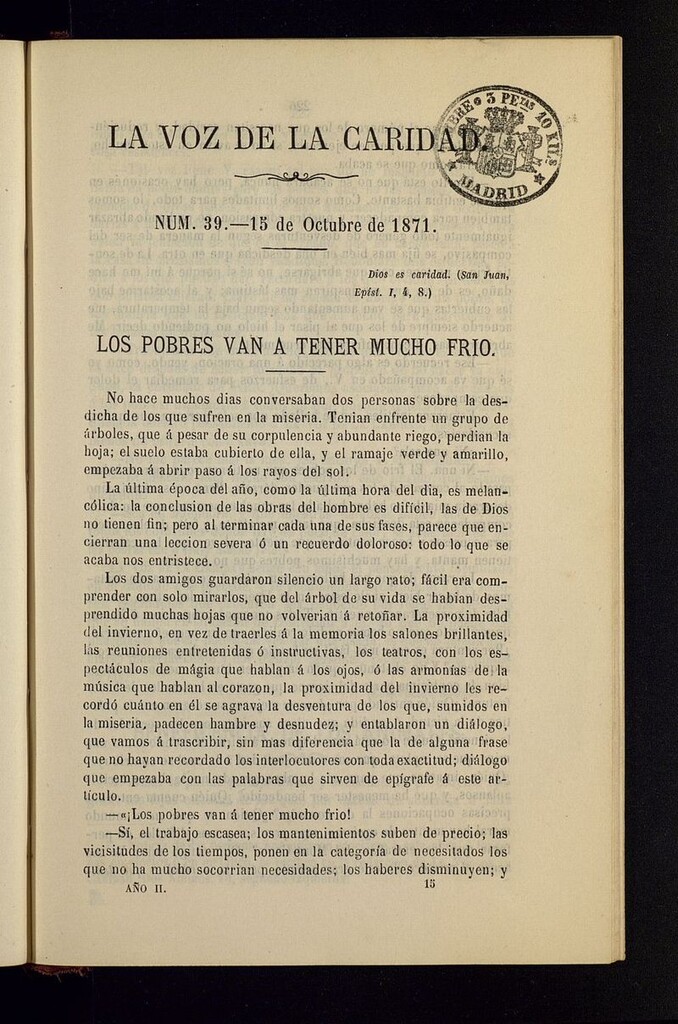 Miniatura de La Voz de la Caridad del 15 de octubre de 1871