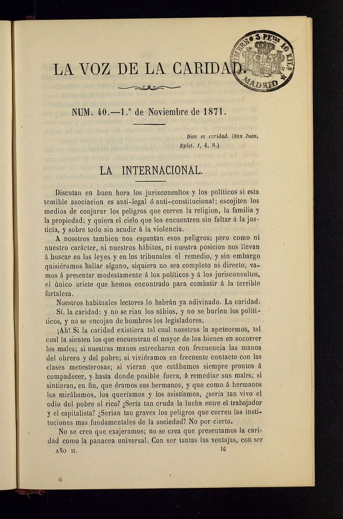 Miniatura de La Voz de la Caridad del 1 de noviembre de 1871