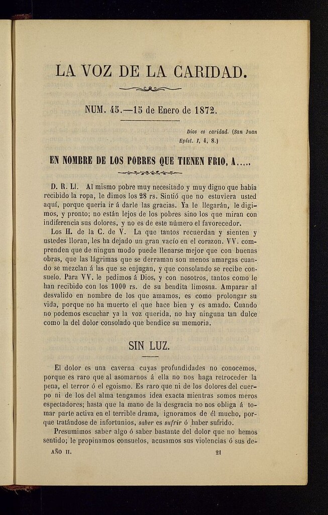 Miniatura de La Voz de la Caridad del 15 de enero de 1872