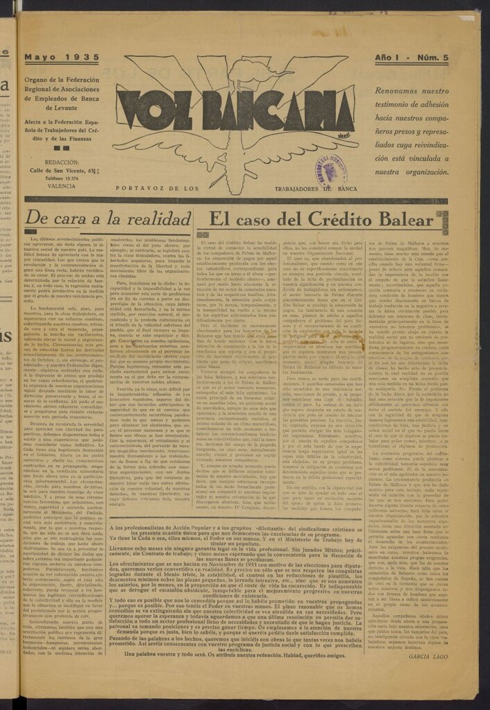 Miniatura de La Voz Bancaria de mayo de 1935