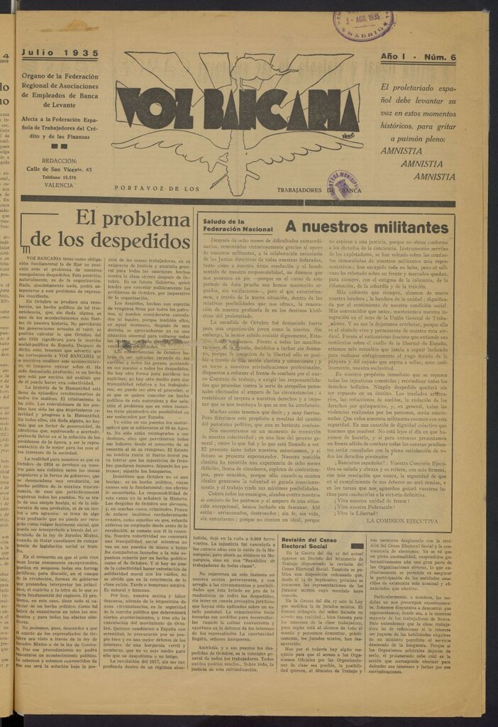 Miniatura de La Voz Bancaria de julio de 1935