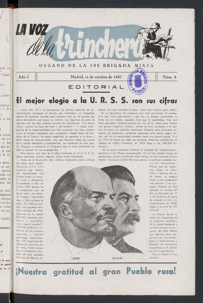 Miniatura de La voz de la trinchera: órgano de la 108 brigada mixta del 11 de octubre de 1937