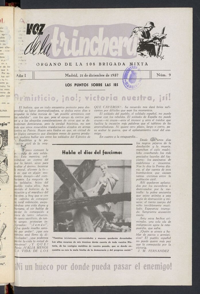 Miniatura de La voz de la trinchera: órgano de la 108 brigada mixta del 21 de diciembre de 1937
