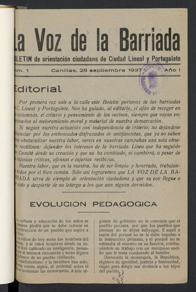 Miniatura de La Voz de la Barriada del 28 de septiembre de 1937