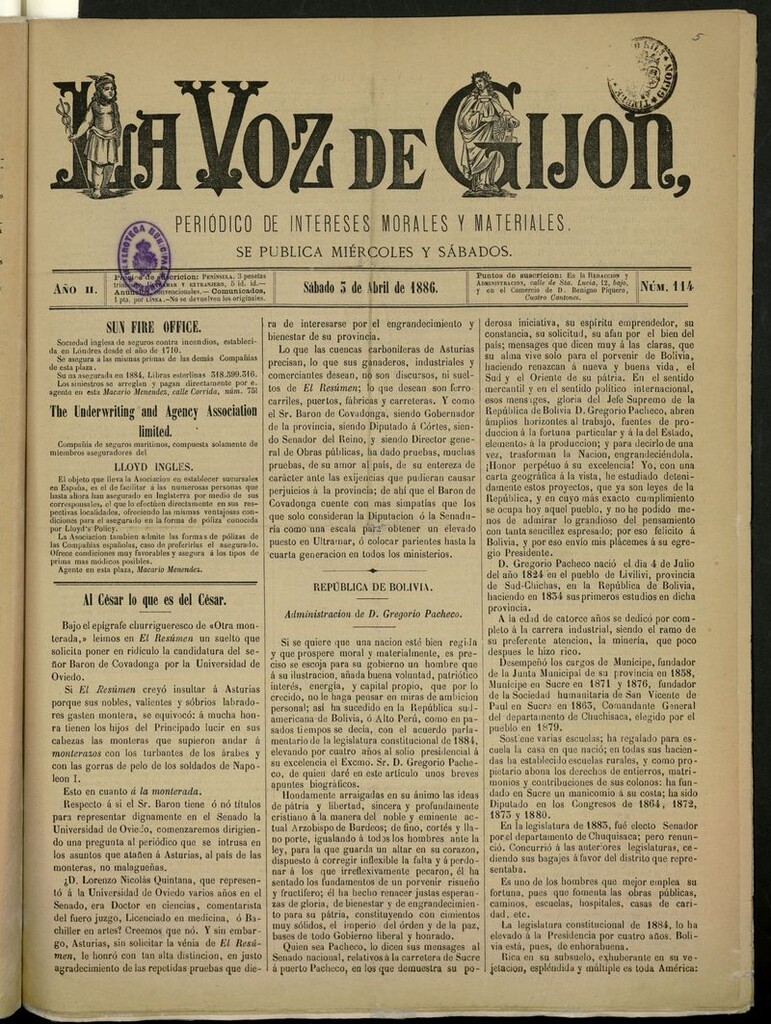 Miniatura de La Voz de Gijón del 3 de abril de 1886