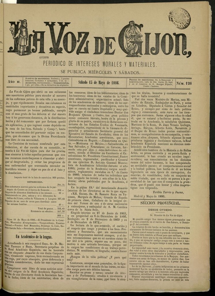 Miniatura de La Voz de Gijón del 15 de mayo de 1886