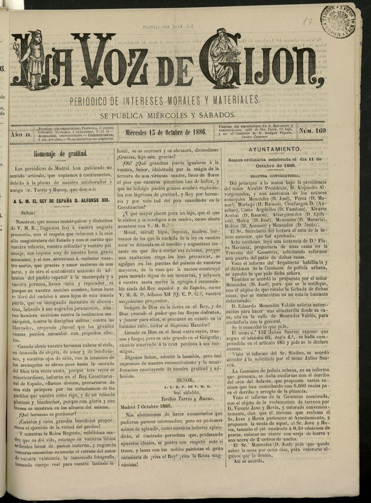 Miniatura de La Voz de Gijón del 13 de octubre de 1886