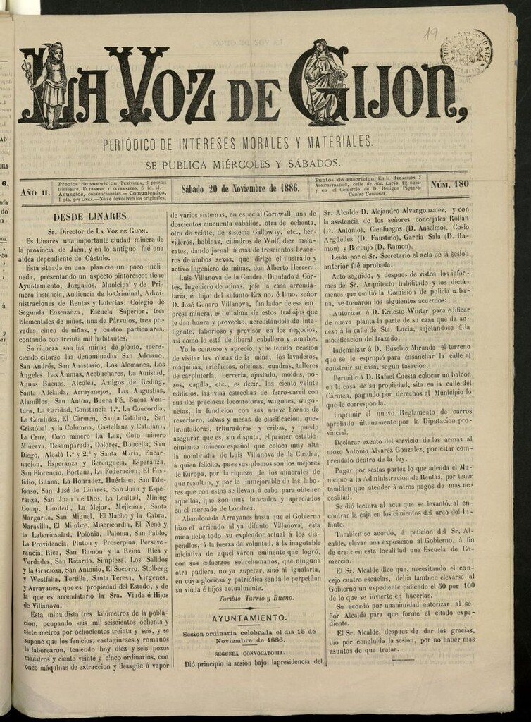 Miniatura de La Voz de Gijón del 20 de noviembre de 1886