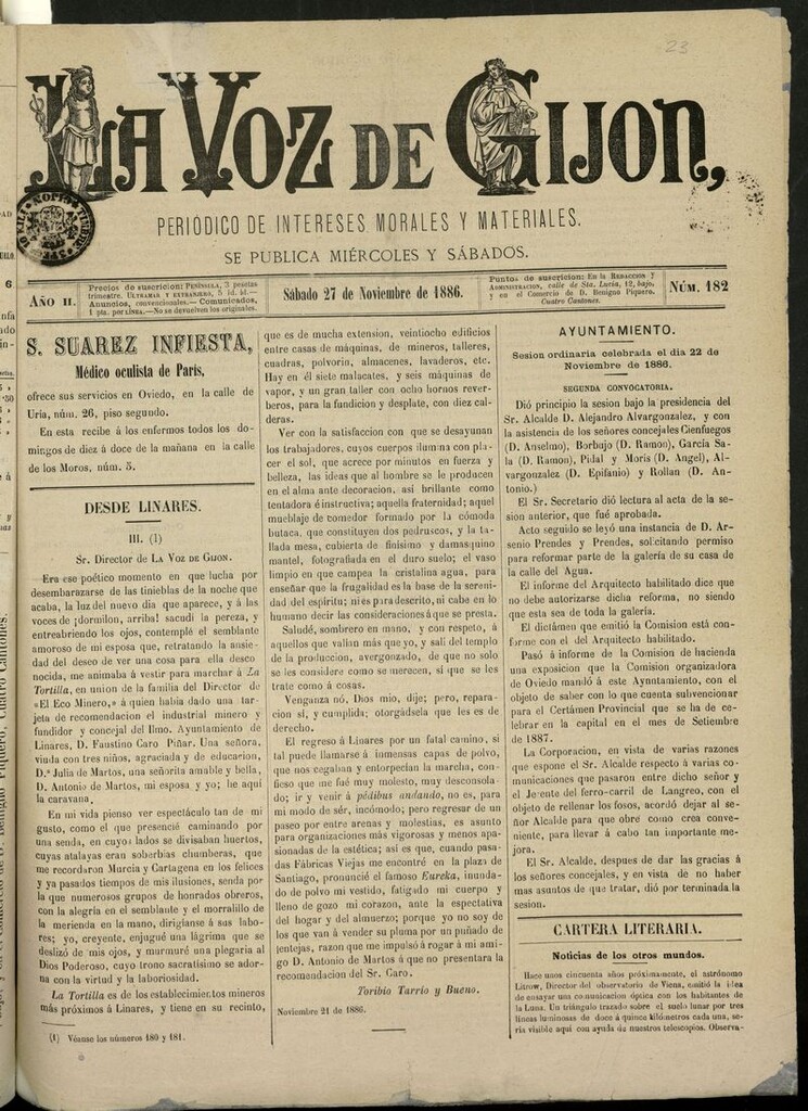 Miniatura de La Voz de Gijón del 27 de noviembre de 1886