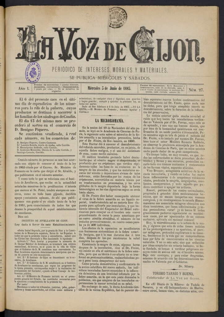 Miniatura de La voz de Gijón del 3 de junio de 1885