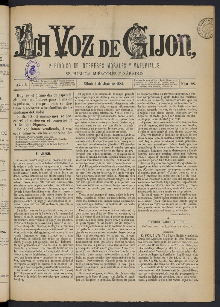 Miniatura de La voz de Gijón del 6 de junio de 1885