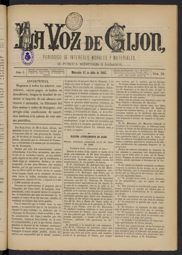 Miniatura de La voz de Gijón del 15 de julio de 1885