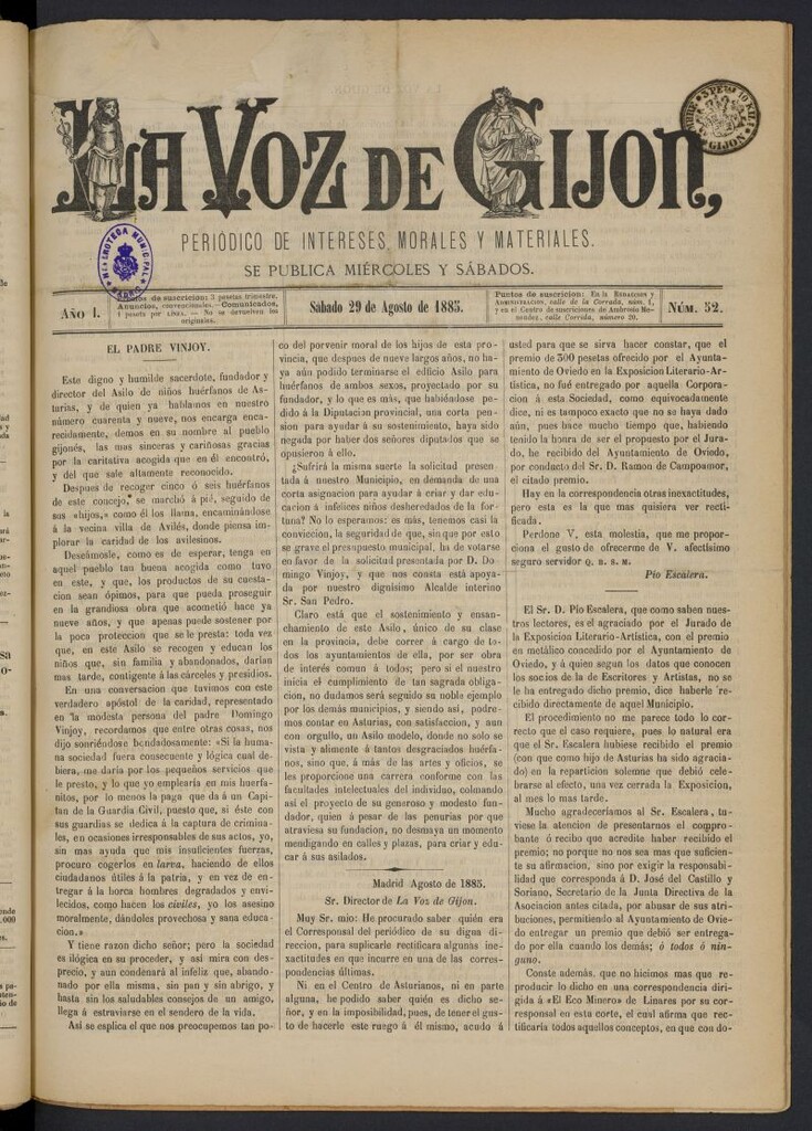 Miniatura de La voz de Gijón del 29 de agosto de 1885
