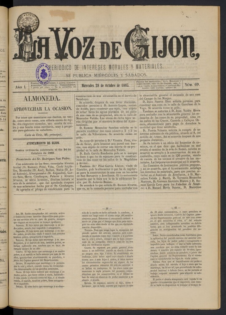 Miniatura de La voz de Gijón del 28 de octubre de 1885