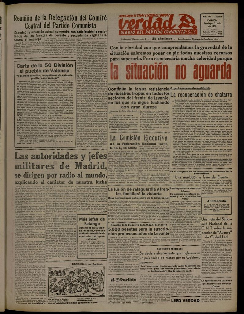 Miniatura de La Verdad: órgano del Partido Comunista del 3 de julio de 1938