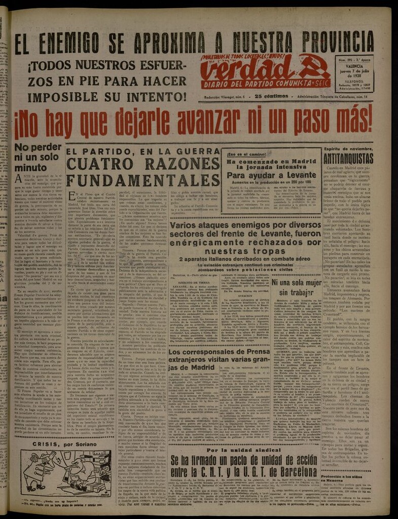 Miniatura de La Verdad: órgano del Partido Comunista del 7 de julio de 1938